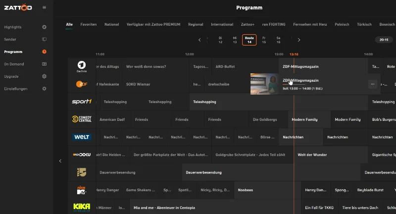 Screenshot Zatto Programmübersicht EPG